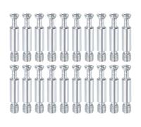 sourcing map 20Pcs 32mm Furniture Connecting Fittings, Thread Bolts Dowels Screws, Metal Dowel Fitting Fasteners for Cabinet Drawer and Wardrobe Furniture, Silver