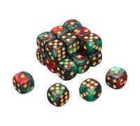 sourcing map 20Pcs 6 Sided Colored Standard Dice, 16mm Acrylic D6 Mini Polyhedral Pearl Pattern Two Tone Colors Game Dice Set for Table Games, Red/Green, Gold Point