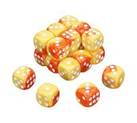 sourcing map 20Pcs 6 Sided Colored Standard Dice, 16mm Acrylic D6 Mini Polyhedral Pearl Pattern Two Tone Colors Game Dice Set for Table Games, Orange/Yellow, White Point