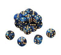 sourcing map 20Pcs 6 Sided Colored Standard Dice, 16mm Acrylic D6 Mini Polyhedral Pearl Pattern Two Tone Colors Game Dice Set for Table Games, Black/Blue, Gold Point