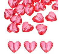 sourcing map 20pcs Acrylic Heart Beads 30x28mm Heart Shape Craft Loose Beads Crystals Gems with Hole for Decoration Making Bracelet Necklace Jewelry Making, Red