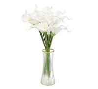 sourcing map 20pcs Artificial Calla Lily Fake Silk Flowers Bouquet Real Touch for Home Garden Wedding Party Decoration, White Green