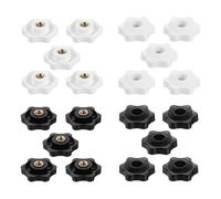 sourcing map 20pcs Clamping Star Knob Set M6 Metric Female Thread 32mm 6-Point Star Plastic Head Through Hole Brass Insert Screw-in Threaded Hand Knob Handles Jig Knobs, Black + White