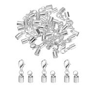 sourcing map 20pcs Cord End Cap 3.5mm ID Lobster Claw Clasp End Caps for Leather Cord, Tassels, Jewelry Making 6mm Length Silver