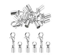 sourcing map 20Pcs Cord End Cap 3.5mm ID Silver Copper Column Barrel End Caps for DIY Bracelets Necklaces Tassels Leather Cord