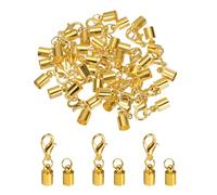 sourcing map 20pcs Cord End Cap 4.5mm ID Lobster Claw Clasp End Caps for Leather Cord, Tassels, Jewelry Making 6mm Length Gold
