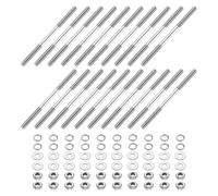 sourcing map 20pcs Double Ended Stud Screws, M3x50mm 304 Stainless Steel Dual Threaded Rod Bolts with Nuts and Flat & Lock Washers Double End Threaded Stud Screw Bolt for House Maintenance