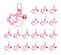 sourcing map 20Pcs Double Star Bell Keychain, Cute Star Bag Charms Keychain Charms, Candy Color Resin Pentagram Key Chain Pendant Keychains Clip for Car Key Pendant Bags Backpack, Pink