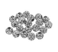 sourcing map 20Pcs Hollow Spacer Beads, 10mm Alloy Flower Shape Hollow Metal Bead, Vintage Round Ball Loose Bead for DIY Craft, Silver