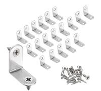 sourcing map 20pcs L-Shaped Corner Bracket 1.2" x 1.2" x 0.6" Stainless Steel 90 Degree Angle Brace Joint Right Corner Fastener with 40 Screws for Shelves Cabinet Chair Drawer, Silver