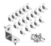 sourcing map 20pcs L-Shaped Corner Bracket 1" x 1" x 0.6" Stainless Steel 90 Degree Angle Brace Joint Right Corner Fastener with 40 Screws for Shelves Cabinet Chair Drawer, Silver