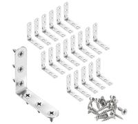 sourcing map 20pcs L-Shaped Corner Bracket 2.4" x 2.4" x 0.6" Stainless Steel 90 Degree Angle Brace Joint Right Corner Fastener with 120 Screws for Shelves Cabinet Chair Drawer, Silver