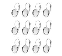 sourcing map 20Pcs Leverback Earring Hooks with Flat Round Tray, 12mm Blank Bezel Trays Gems Setting Earring Findings for DIY Jewelry Making Supplies, Silver
