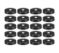 sourcing map 20pcs Mason Jar Lids with Straw Hole Regular Mouth, 70mm Metal Mason Canning Lids Leak Proof Mason Jar Caps for Mason Jar Black