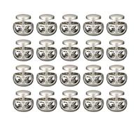 sourcing map 20pcs Metal Cord Locks, 3mm Double Hole Spring Stopper Fastener Slider Toggles End for Drawstrings Bags Backpack Clothing Lanyards, Pearl Nickel