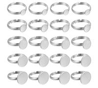 sourcing map 20Pcs Metal Ring Base Blank, 6/8/20/12/14mm Adjustable Pad Cabochon Ring Blank Base Flat Bezel Tray for Jewelry Making Finding DIY Craft, Silver