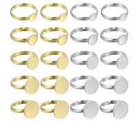 sourcing map 20Pcs Metal Ring Base Blank, 6/8/20/12/14mm Adjustable Pad Cabochon Ring Blank Base Flat Bezel Tray for Jewelry Making Finding DIY Craft, Silver/Gold