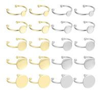 sourcing map 20Pcs Metal Ring Base Blank, 6/8/20/12/14mm Adjustable Pad Cabochon Ring Blank Base Flat Bezel Tray for Jewelry Making Finding DIY, Silver/Gold