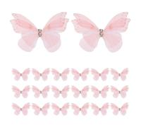 sourcing map 20Pcs Organza Butterfly, 1.2" x 1.8" Double Layers Lace Butterfly Applique Patches Fabric Embroidery Sewing Lace for DIY Craft Wedding Hair Dress Accessories, Pink