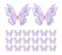sourcing map 20Pcs Organza Butterfly, 1.6" x 2" Double Layers Lace Butterfly Applique Patches Fabric Embroidery Sewing Lace for DIY Craft Wedding Hair Dress Accessories, Purple