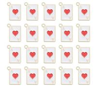 sourcing map 20Pcs Poker Card Charm, 12 x 17mm Metal Enamel Mini Poker Playing Card Alloy Charm Rectangle Bulk Pendant for DIY Making Keychain Crafts, Red Heart