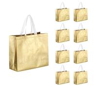 sourcing map 20pcs Reusable Gift Bags, Gold Tote Glossy Grocery Shopping Bag with Handles for Birthday Parties, Wedding, Christmas - 15.7"x11.8"x3.9"