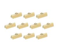 sourcing map 20Pcs Ribbon End Crimp Clamps, 20mm Pinch Cord End Clasps Stainless Steel Curled Bead Clasp for Ribbon Lace Bookmark Ends Keychain DIY Making, Gold