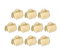 sourcing map 20Pcs Ribbon End Crimp Clamps, 6.5mm Pinch Cord End Clasps Stainless Steel Curled Bead Clasp for Ribbon Lace Bookmark Ends Keychain DIY Making, Gold