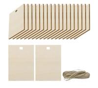 sourcing map 20pcs Right Angle Rectangle Blank Wood Tags with Hole 3.5 x 5.5 Inch Unfinished Wood Pieces Wooden Gift Tags with 32.8 Ft Rope for Craft Projects, Hanging Decorations, Gift Making