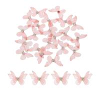 sourcing map 20Pcs Sheer Mesh Butterfly Appliques, 20mm Two Layers Butterflies with Gem Applique Patch DIY 3D Craft Ornament for Wedding Party Home Decor Clothes, Pink