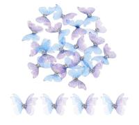 sourcing map 20Pcs Sheer Mesh Butterfly Appliques, 20mm Two Layers Butterflies with Gem Applique Patch DIY 3D Craft Ornament for Wedding Party Home Decor Clothes, Blue Purple