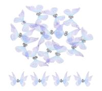 sourcing map 20Pcs Sheer Mesh Butterfly Appliques, 30mm Two Layers Butterflies with Gem Applique Patch DIY 3D Craft Ornament for Wedding Party Home Decor Clothes, Light Blue Purple