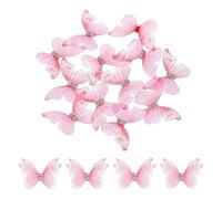 sourcing map 20Pcs Sheer Mesh Butterfly Appliques, 30mm Two Layers Butterflies with Gem Applique Patch DIY 3D Craft Ornament for Wedding Party Home Decor Clothes, Deep Pink