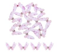 sourcing map 20Pcs Sheer Mesh Butterfly Appliques, 30mm Two Layers Butterflies with Gem Applique Patch DIY 3D Craft Ornament for Wedding Party Home Decor Clothes, Light Purple