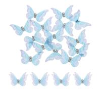 sourcing map 20Pcs Sheer Mesh Butterfly Appliques, 30mm Two Layers Butterflies with Gem Applique Patch DIY 3D Craft Ornament for Wedding Party Home Decor Clothes, Light Blue