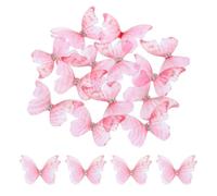sourcing map 20Pcs Sheer Mesh Butterfly Appliques, 40mm Two Layers Butterflies with Gem Applique Patch DIY 3D Craft Ornament for Wedding Party Home Decor Clothes, Deep Pink