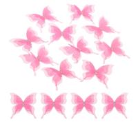 sourcing map 20Pcs Sheer Mesh Butterfly Appliques, 50mm Three Layers Butterflies with Gem Applique Patch DIY 3D Craft Ornament for Wedding Party Home Decor Clothes, Bright Pink