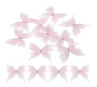 sourcing map 20Pcs Sheer Mesh Butterfly Appliques, 50mm Three Layers Butterflies with Gem Applique Patch DIY 3D Craft Ornament for Wedding Party Home Decor Clothes, Dark Pink