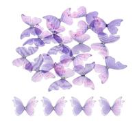 sourcing map 20Pcs Sheer Mesh Butterfly Appliques, 50mm Two Layers Butterflies with Gem Applique Patch DIY 3D Craft Ornament for Wedding Party Home Decor Clothes, Purple Pink