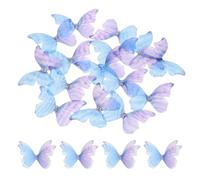sourcing map 20Pcs Sheer Mesh Butterfly Appliques, 50mm Two Layers Butterflies with Gem Applique Patch DIY 3D Craft Ornament for Wedding Party Home Decor Clothes, Blue Purple