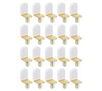 sourcing map 20Pcs Shelf Support Pegs, 6mm L-Shaped Bracket Style Shelf Pegs Pegs with Rubber Sleeve, Metal Support Pegs Holder for Kitchen Cabinet Bookcase (Gold, White)