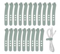sourcing map 20Pcs Silicone Cable Ties, 3 Hole Reusable Rubber Cord Tie Adjustable Elastic Cord Wraps with Locking Buckle, Multi Purpose Cable Strap for Home Office Travel Wires, Cyan Grey