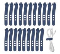 sourcing map 20Pcs Silicone Cable Ties, 3 Hole Reusable Rubber Cord Tie Adjustable Elastic Cord Wraps with Locking Buckle, Multi Purpose Cable Strap for Home Office Travel Wires, Navy