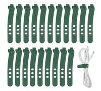 sourcing map 20Pcs Silicone Cable Ties, 3 Hole Reusable Rubber Cord Tie Adjustable Elastic Cord Wraps with Locking Buckle, Multi Purpose Cable Strap for Home Office Travel Wires, Dark Green