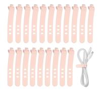 sourcing map 20Pcs Silicone Cable Ties, 3 Hole Reusable Rubber Cord Tie Adjustable Elastic Cord Wraps with Locking Buckle, Multi Purpose Cable Strap for Home Office Travel Wires, Pink