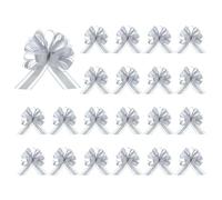 sourcing map 20pcs Silver Tone Pull Bows 6.3 Inches Wide Large Organza Ribbon Gift Bows for Gift Wrapping Gift Baskets Decor Wedding Parties Birthday Florist Package and Decoration