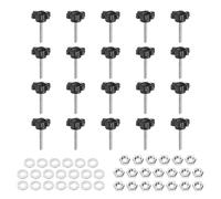 sourcing map 20pcs Star Clamping Knobs with Nuts Washers, M4 x 20mm Metric Zinc Plated Carbon Steel Male Thread 25mm 6-Star Plastic Head, Threaded Stud Hand Knobs Handles Thumb Screws, Black