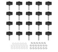 sourcing map 20pcs Star Clamping Knobs with Nuts Washers, M5 x 30mm Metric Zinc Plated Carbon Steel Male Thread 32mm 6-Star Plastic Head, Threaded Stud Hand Knobs Handles Thumb Screws, Black
