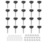 sourcing map 20pcs Star Clamping Knobs with Nuts Washers, M5 x 30mm Metric Zinc Plated Carbon Steel Male Thread 25mm 6-Star Plastic Head, Threaded Stud Hand Knobs Handles Thumb Screws, Black