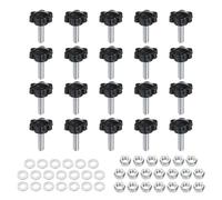 sourcing map 20pcs Star Clamping Knobs with Nuts Washers, M6 x 20mm Metric Zinc Plated Carbon Steel Male Thread 25mm 6-Star Plastic Head, Threaded Stud Hand Knobs Handles Thumb Screws, Black